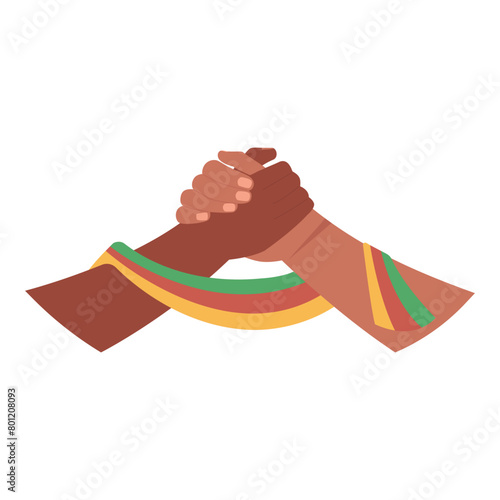 African american people hands with African ribbon isolated vector. Juneteenth celebrations of freedom banner, poster