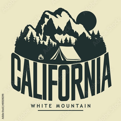 California Mountains t-shirt vector emblem graphics. Golden State National Forest print. vector photo