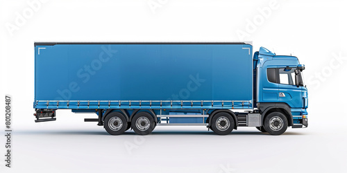 Side view of modern blue truck in white background