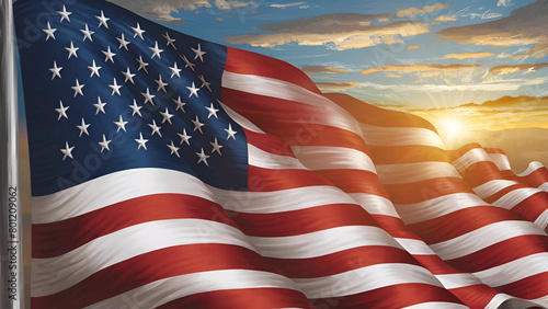 Beautiful american flag onthe wind illustration