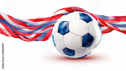 a soccer team logo with a ball and a red and blue stripe on it.