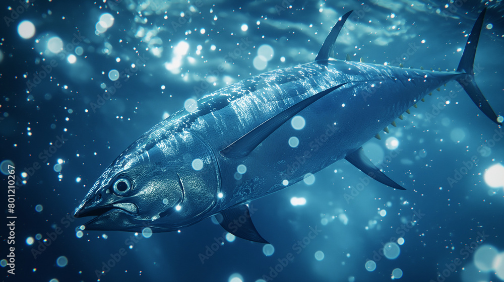 Fototapeta premium Tuna on blue background