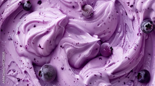 Surface of blueberry purple ice cream texture background, top view.