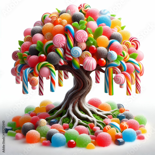 árbol dulce hecho de chucherías y gominolas