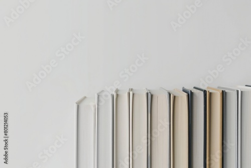 Row of books on white background, concept of studies, learning, knowledge, World Book Day.