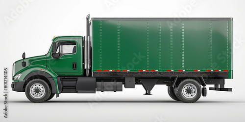 Side view of modern green truck in white background