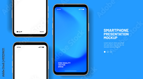 Realistic smartphone mockup. Mobile phone vector with isolated on white background. Device front view. 3D mobile phone with shadow. Realistic, high quality smart phone mockup for ui ux presentation.
