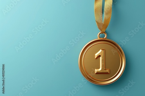 Gold medal with number 1, concept of competition, success, achievement. photo