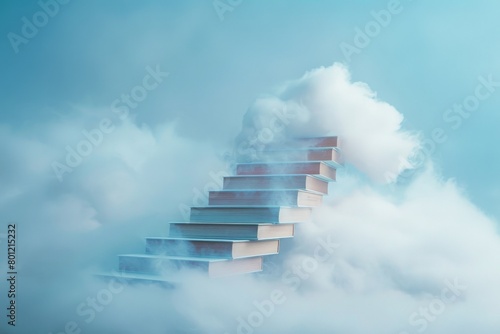 Staircase made of books with white cloud  concept of knowledge  learning.