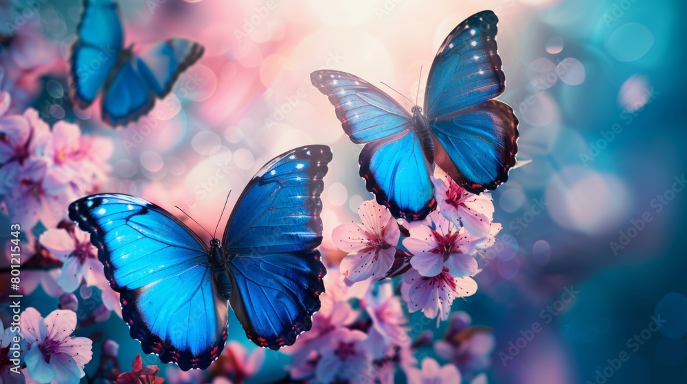 Serene Spring Beauty: Pink Sakura Blossoms and Fluttering Butterflies in a Peaceful Landscape, Capturing Nature's Delicate Charm Serene Spring Beauty: Pink Sakura Blossoms and Fluttering Butterflies in a Peaceful Landscape, Capturing Nature's Delicate Charm