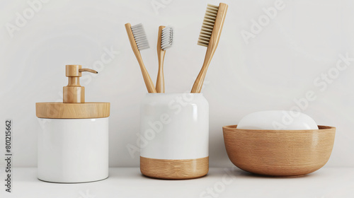 Toothbrush holder container and bowl for soap isolated