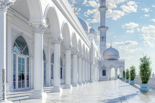 Arabic white mosque, Ramadan and Eid-al-Adha concept.