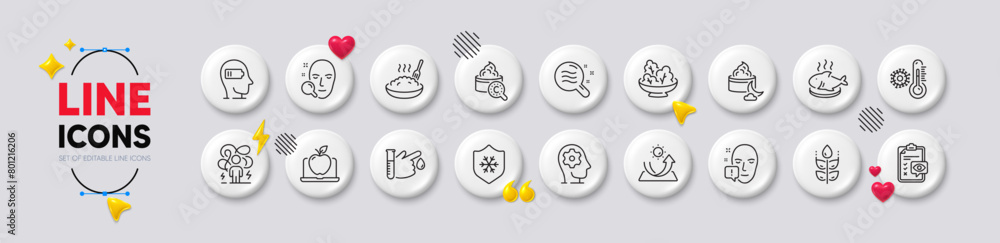 Porridge, Laptop and Difficult stress line icons. White buttons 3d icons. Pack of Weariness, Face attention, Night cream icon. Blood donation, Collagen skin, Fish dish pictogram. Vector Porridge, Laptop and Difficult stress line icons. White buttons 3d icons. Pack of Weariness, Face attention, Night cream icon. Blood donation, Collagen skin, Fish dish pictogram. Vector