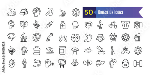 Digestion icons set. Outline set of digestion vector icons for ui design. Outline icon collection. Editable stroke.