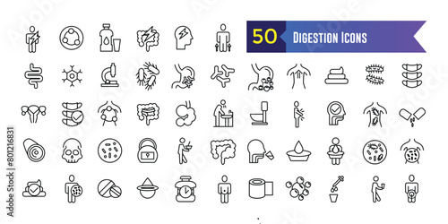 Digestion icons set. Outline set of digestion vector icons for ui design. Outline icon collection. Editable stroke.