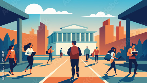 Vibrant City Life with Hustling Pedestrians and Modern Architecture