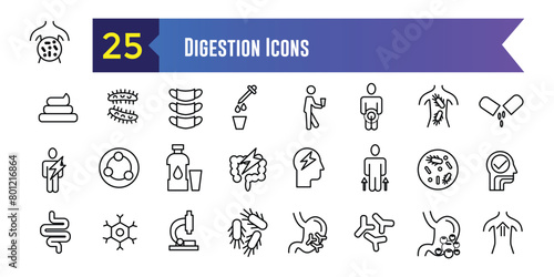 Digestion icons set. Outline set of digestion vector icons for ui design. Outline icon collection. Editable stroke.