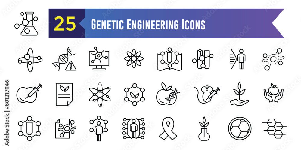 Genetic engineering icons set. Outline set of genetic engineering vector icons for ui design. Outline icon collection. Editable stroke.