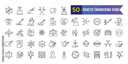 Genetic engineering icons set. Outline set of genetic engineering vector icons for ui design. Outline icon collection. Editable stroke.