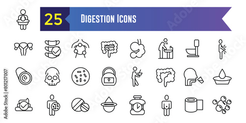 Digestion icons set. Outline set of digestion vector icons for ui design. Outline icon collection. Editable stroke.