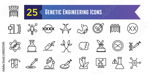 Genetic engineering icons set. Outline set of genetic engineering vector icons for ui design. Outline icon collection. Editable stroke.