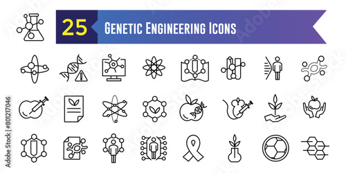 Genetic engineering icons set. Outline set of genetic engineering vector icons for ui design. Outline icon collection. Editable stroke.