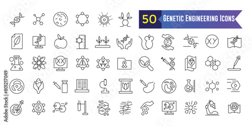 Genetic engineering icons set. Outline set of genetic engineering vector icons for ui design. Outline icon collection. Editable stroke.