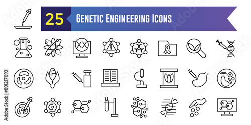 Genetic engineering icons set. Outline set of genetic engineering vector icons for ui design. Outline icon collection. Editable stroke.