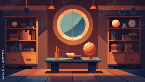 Cozy Nighttime Astronomy Study Room with Vintage Decor