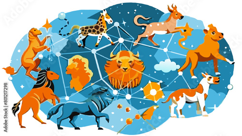Vibrant Zodiac Circle with Astrological Animal Signs