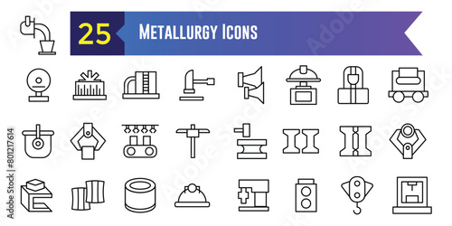 Metallurgy icons set. Outline set of metallurgy vector icons for ui design. Outline icon collection. Editable stroke.