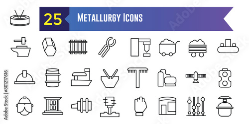 Metallurgy icons set. Outline set of metallurgy vector icons for ui design. Outline icon collection. Editable stroke.