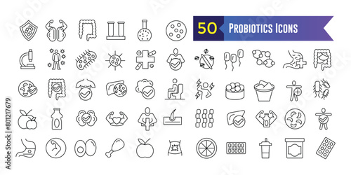 Probiotics Icons set. Outline set of Probiotics Icons vector icons for web design. Outline icon collection. Editable stroke.