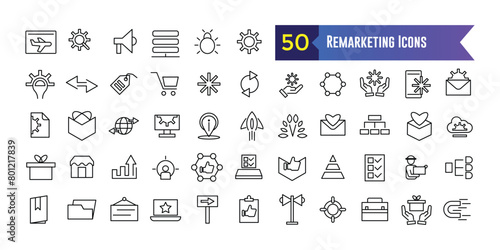 Remarketing icons set. Outline set of remarketing vector icons for ui design. Outline icon collection. Editable stroke.