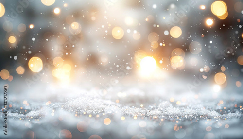 Winter White Glitter Defocused Abstract Twinkly Lights Background, glowing blurred lights with pure winter white tones. © Faizan