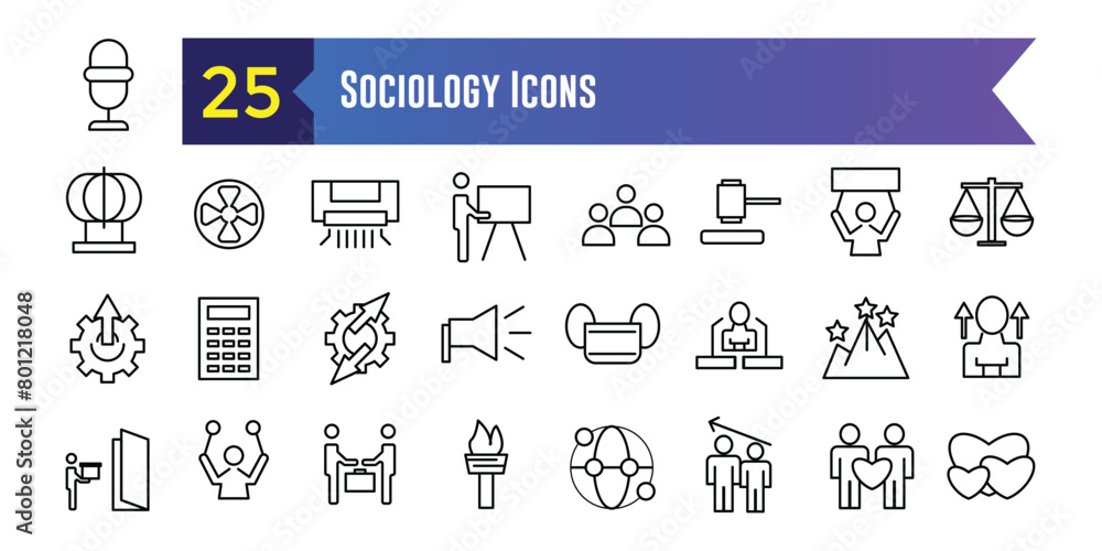 Sociology icons set. Outline set of sociology vector icons for ui design. Outline icon collection. Editable stroke. Sociology icons set. Outline set of sociology vector icons for ui design. Outline icon collection. Editable stroke.