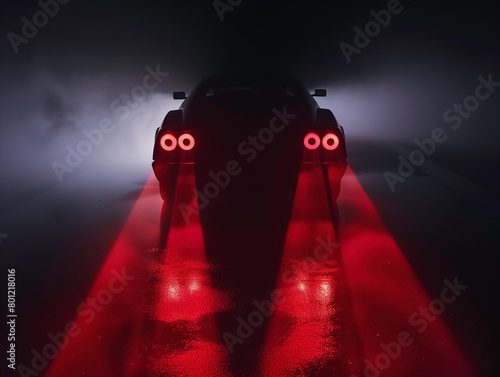 Car with red lights driving on a road, AI-generated. © Wirestock