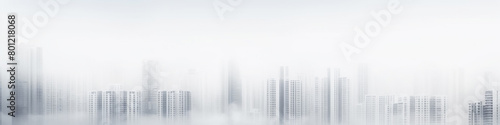 architectural white urban background long narrow panoramic view, row of houses on white fog , blank design, urban concept
