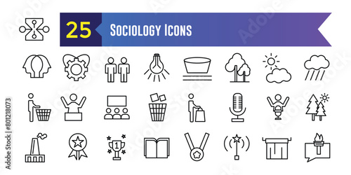Sociology icons set. Outline set of sociology vector icons for ui design. Outline icon collection. Editable stroke.