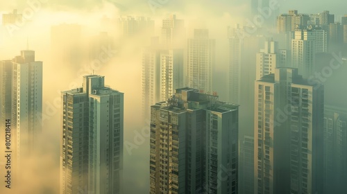A city shrouded in mist.