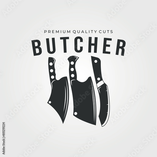 set vector vintage butcher knife logo icon, sign and symbol