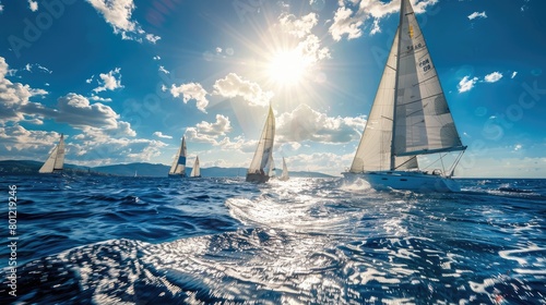 Sailing scene with yachts and light waves under the summer sun photo