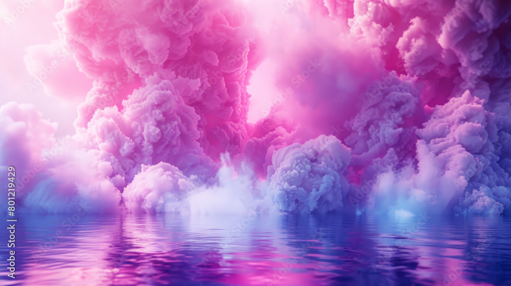 Pink blue clouds over water