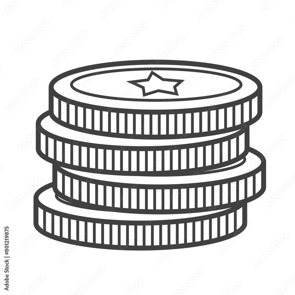 Linear icon of coins. Black and white vector illustration of coins used ...