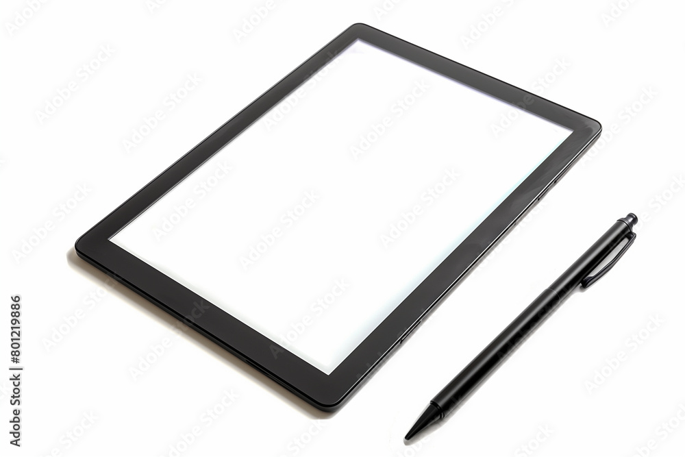 Tablet and stylus on a white background