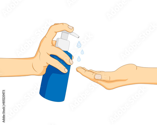 Vector illustration concept of using hand sanitizer on transparent background