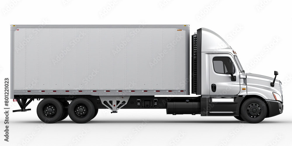 Side view of modern white truck in white background Side view of modern white truck in white background