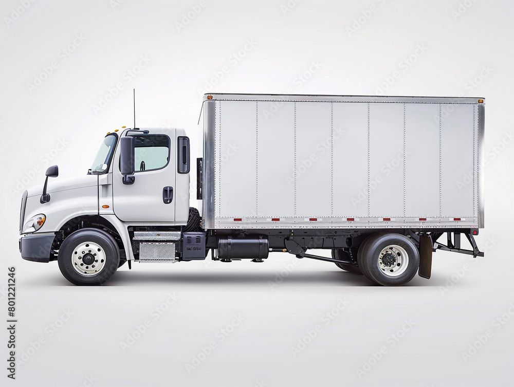 Side view of modern white truck in white background Side view of modern white truck in white background