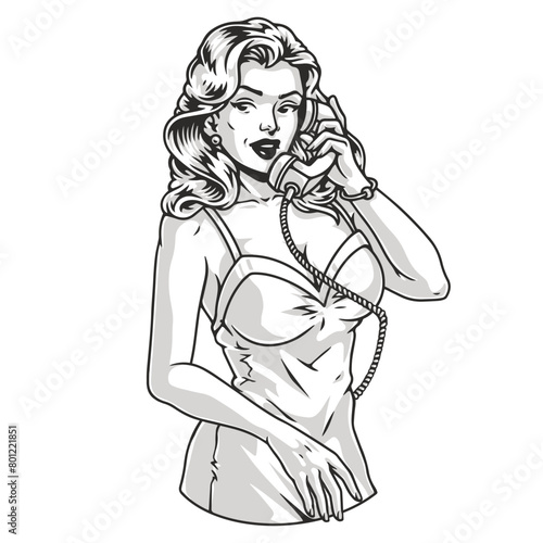 Beautiful woman monochrome pin-up sticker