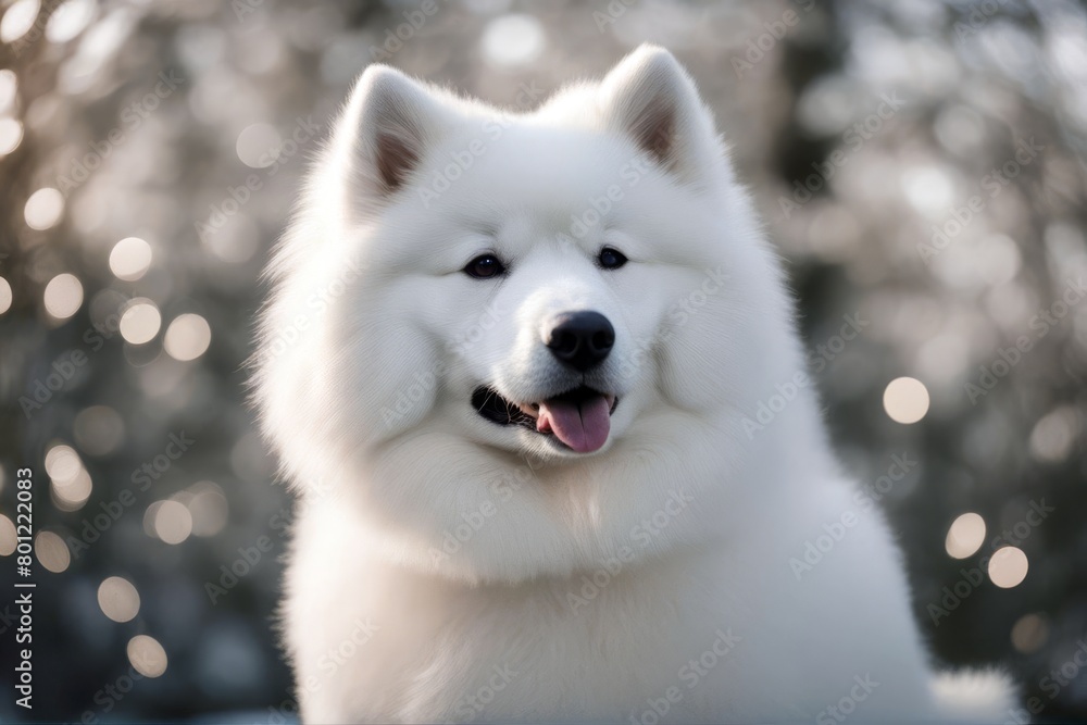 Naklejka premium 'makes variety dog samoyed it s portrait pet people combination background white expressions lovely the favorite gray happy sad naughty series animal canino cute puppy domestic mammal fur breed'